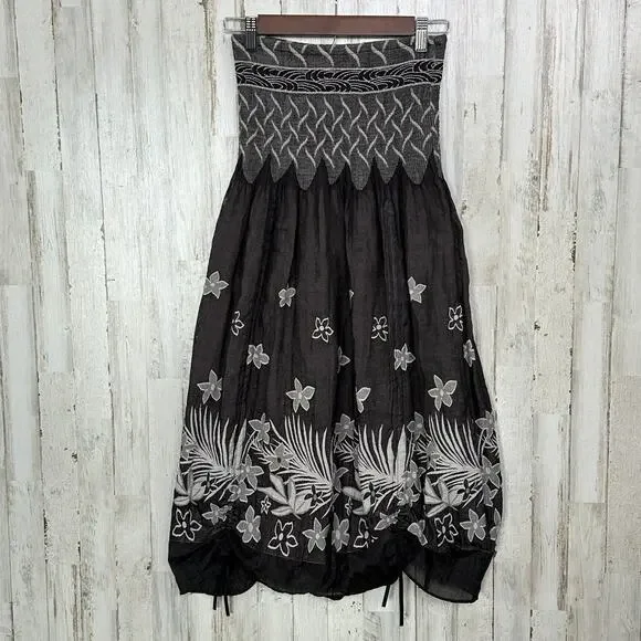 Anthropologie Lapis Strapless Smocked Floral Dress Fairy Whimsygoth Festival GUC - Picture 1 of 10